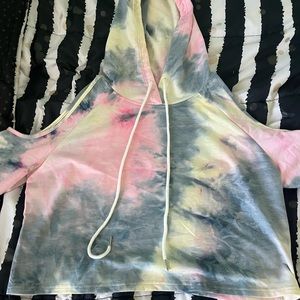 Tie-dye Cropped Shoulder Cut-out Hoodie